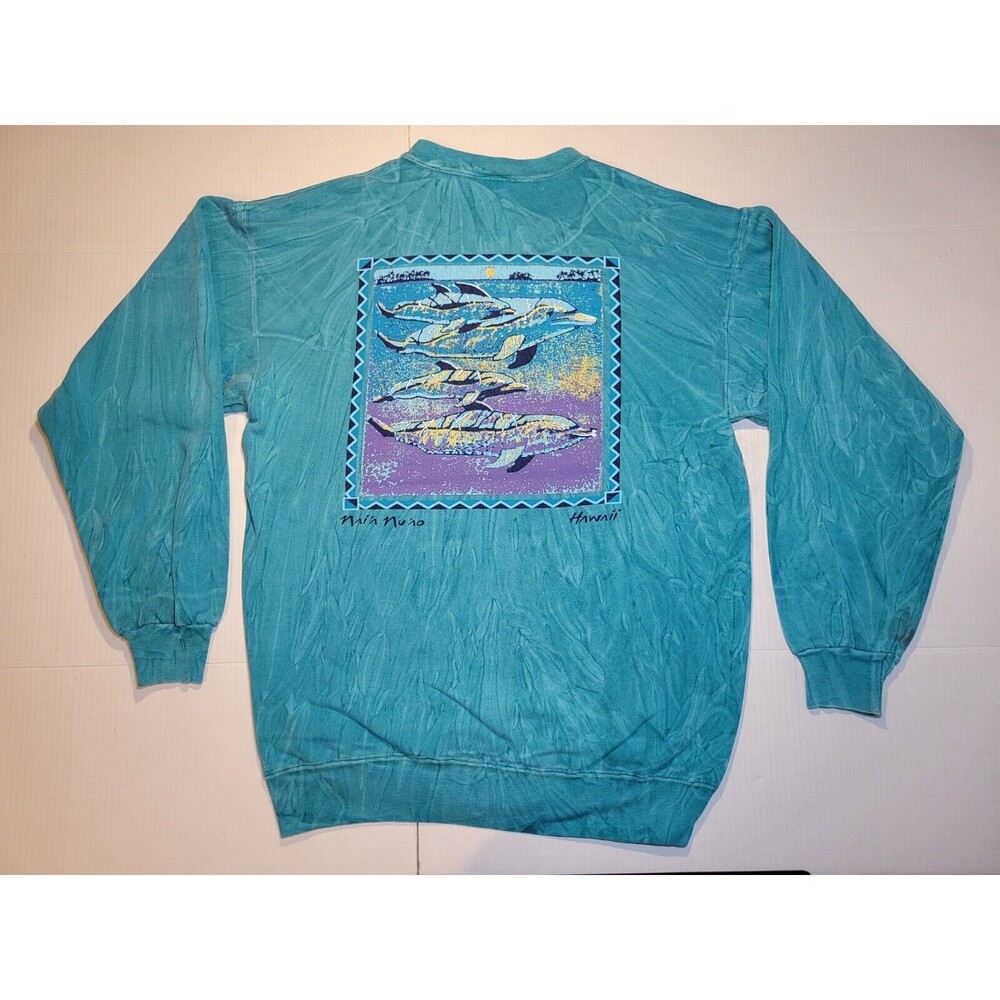 VTG Crazy Shirts Nui Hawaii Na'ia Nu'ao Dolphins Green Tie Dye Sweater Unisex L